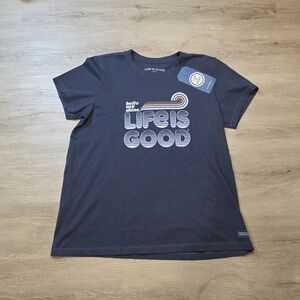 Life Is Good Womens Crusher Hello Sunshine Graphic Blue Tshirt Size XL
